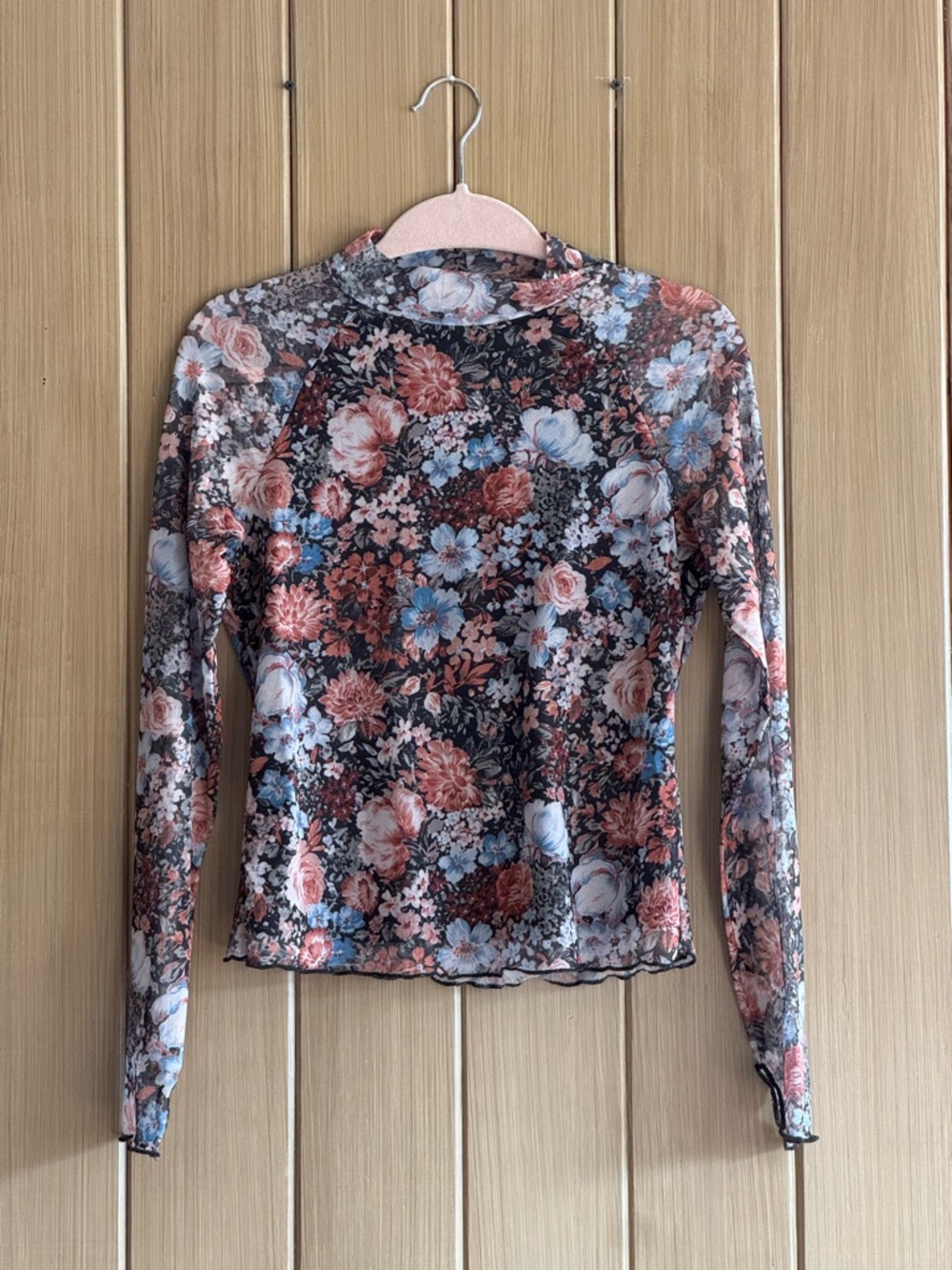 Amazon Floral Mesh Long-Sleeve Top in Pink & Blue